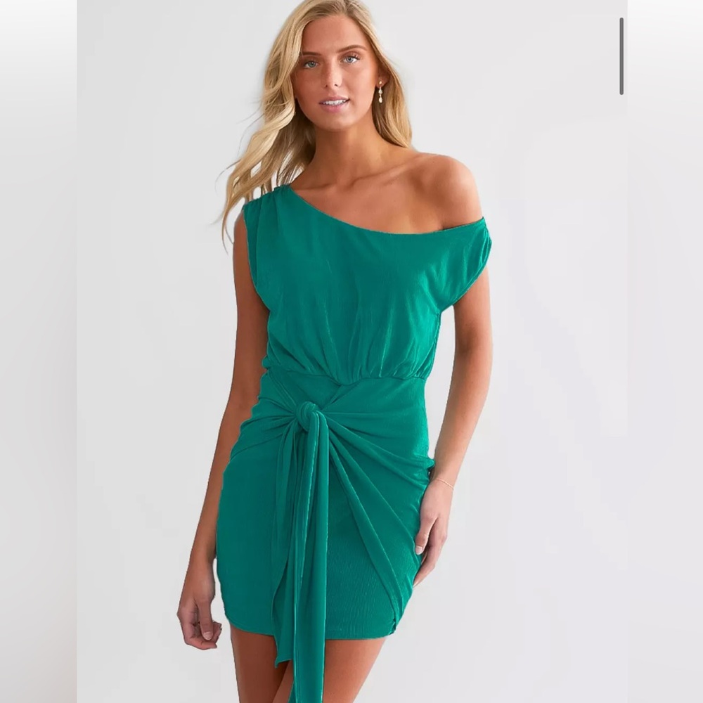 Red by BKE Off The Shoulder Sheen Mini Dress